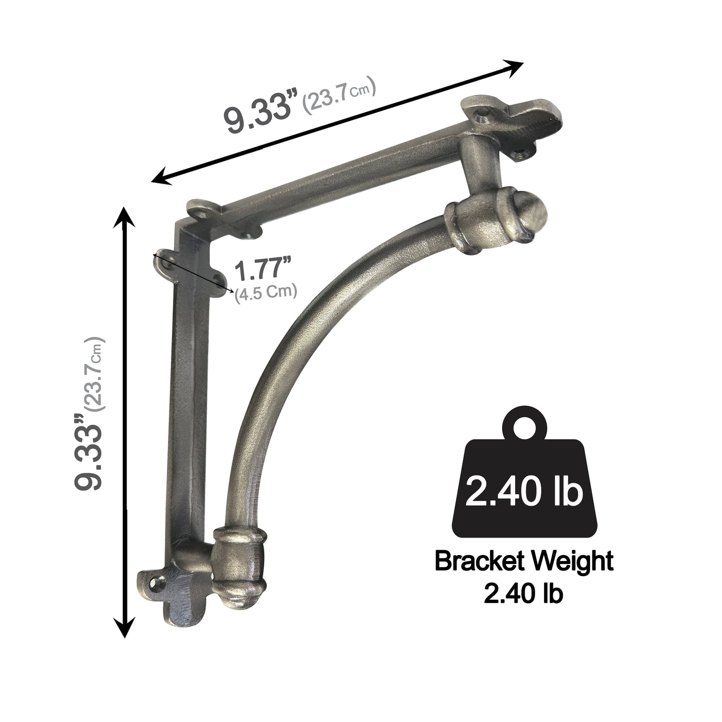 Slim Halfround Bracket, 9.6 inch, Antique Metal