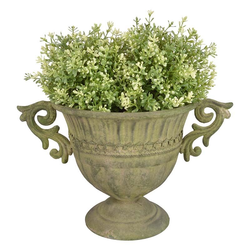 Aged Metal Green Urn Round S