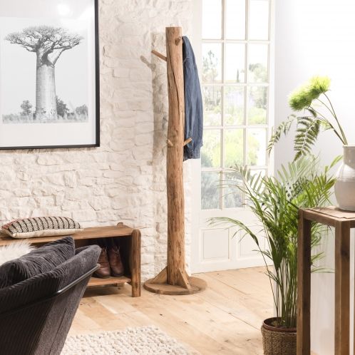 Porte-manteau debout en bois de pin récupéré