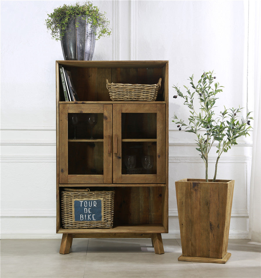 Meuble de rangement en bois récupéré avec portes en verre
