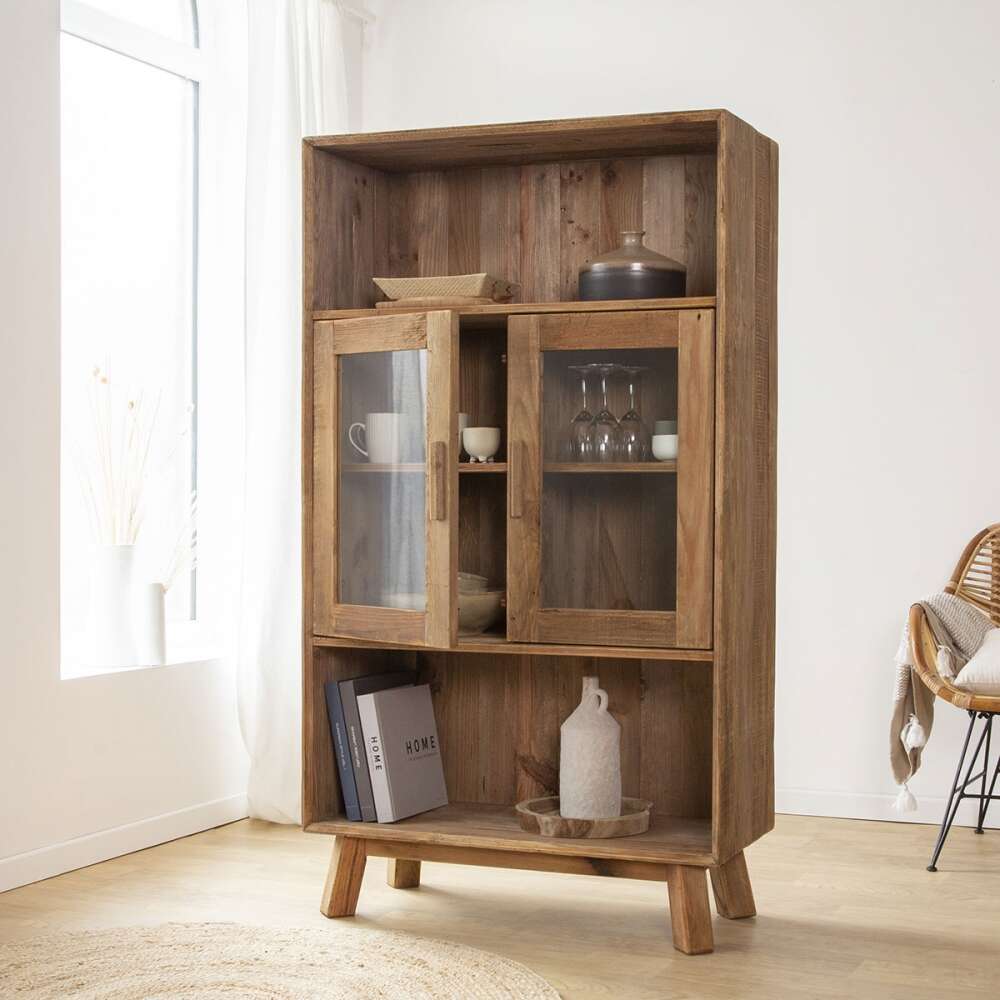 Meuble de rangement en bois récupéré avec portes en verre