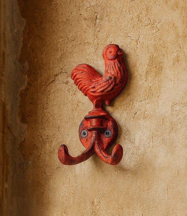 Rooster Dbl Hook Cast Iron Red