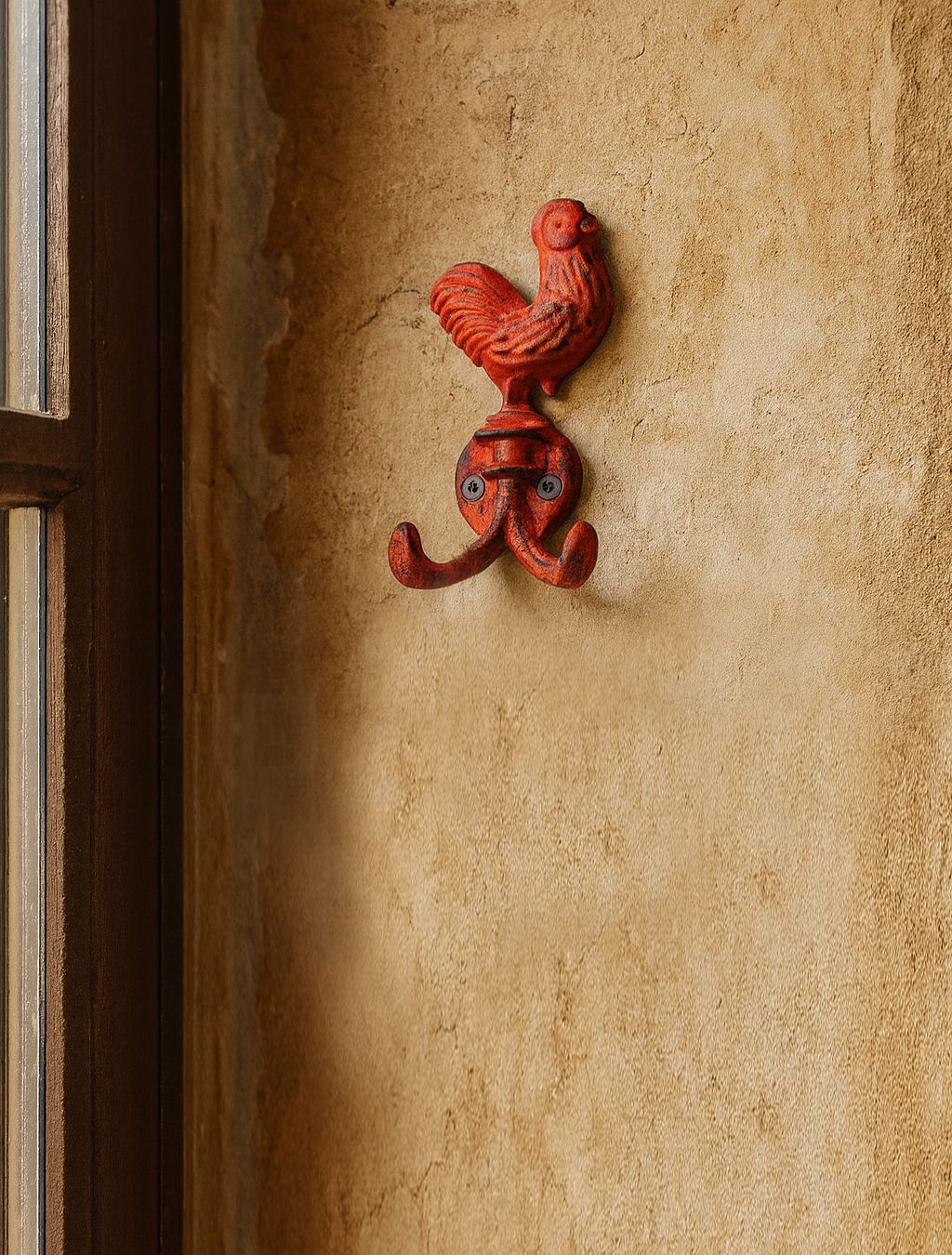 Rooster Dbl Hook Cast Iron Red