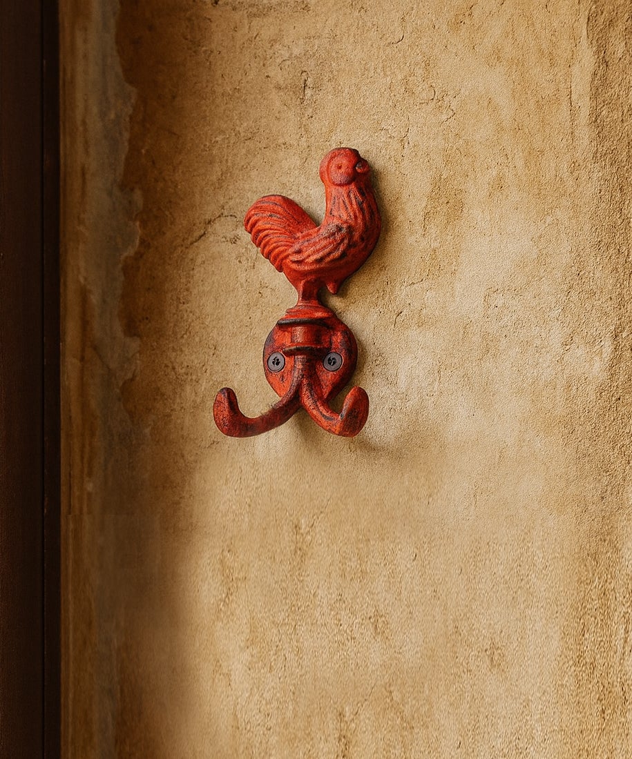 Rooster Dbl Hook Cast Iron Red