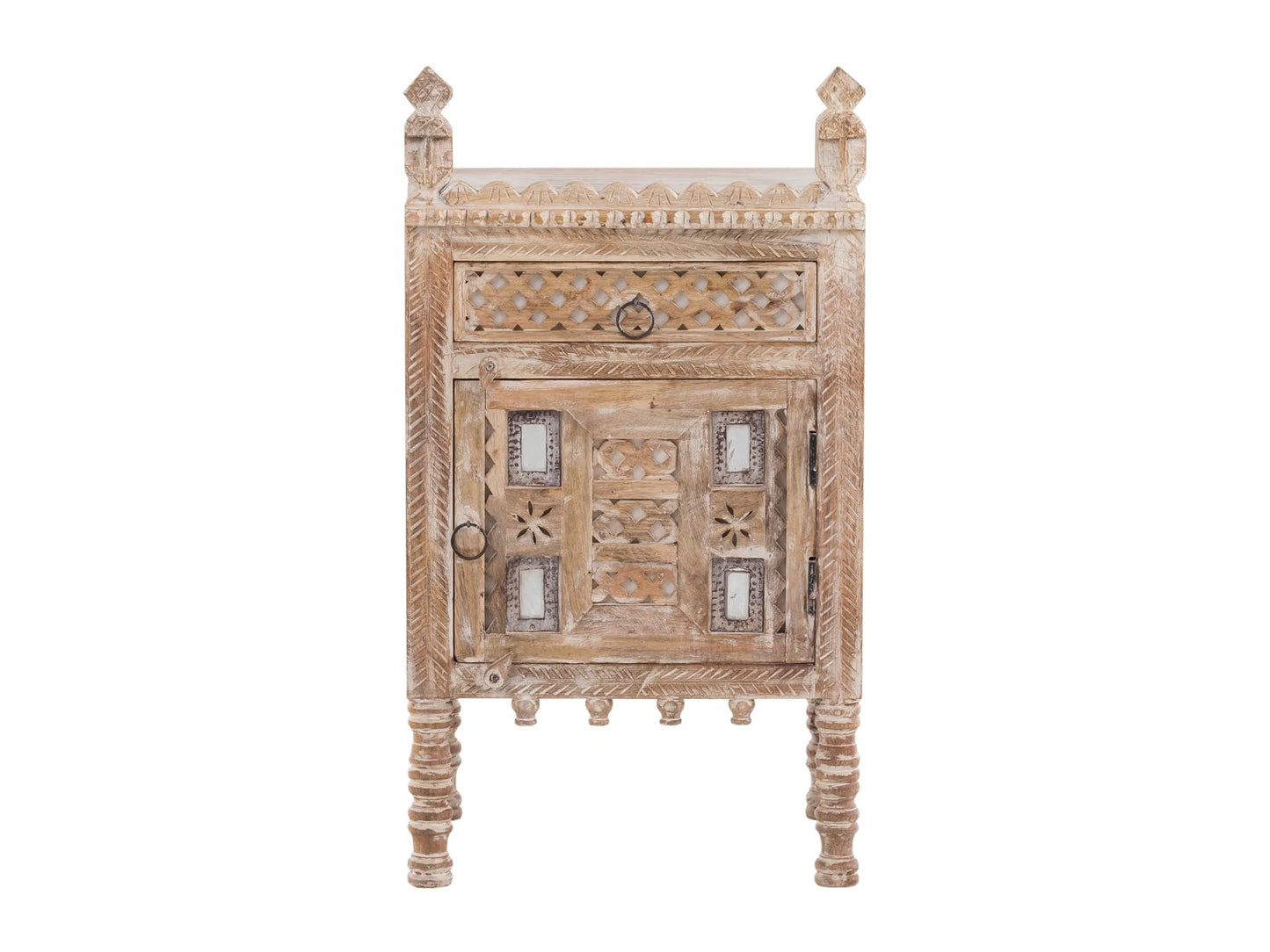 Table de chevet en bois sculpté à la main