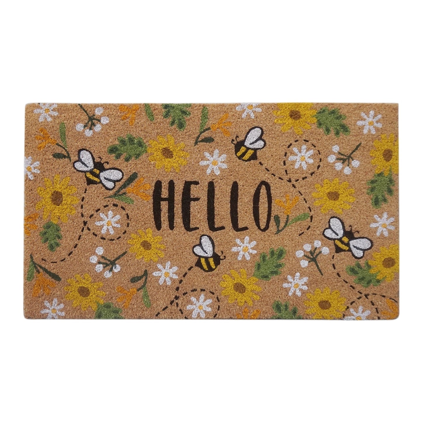 ~HELLO~ Busy Bee Coir Doormat, Natural
