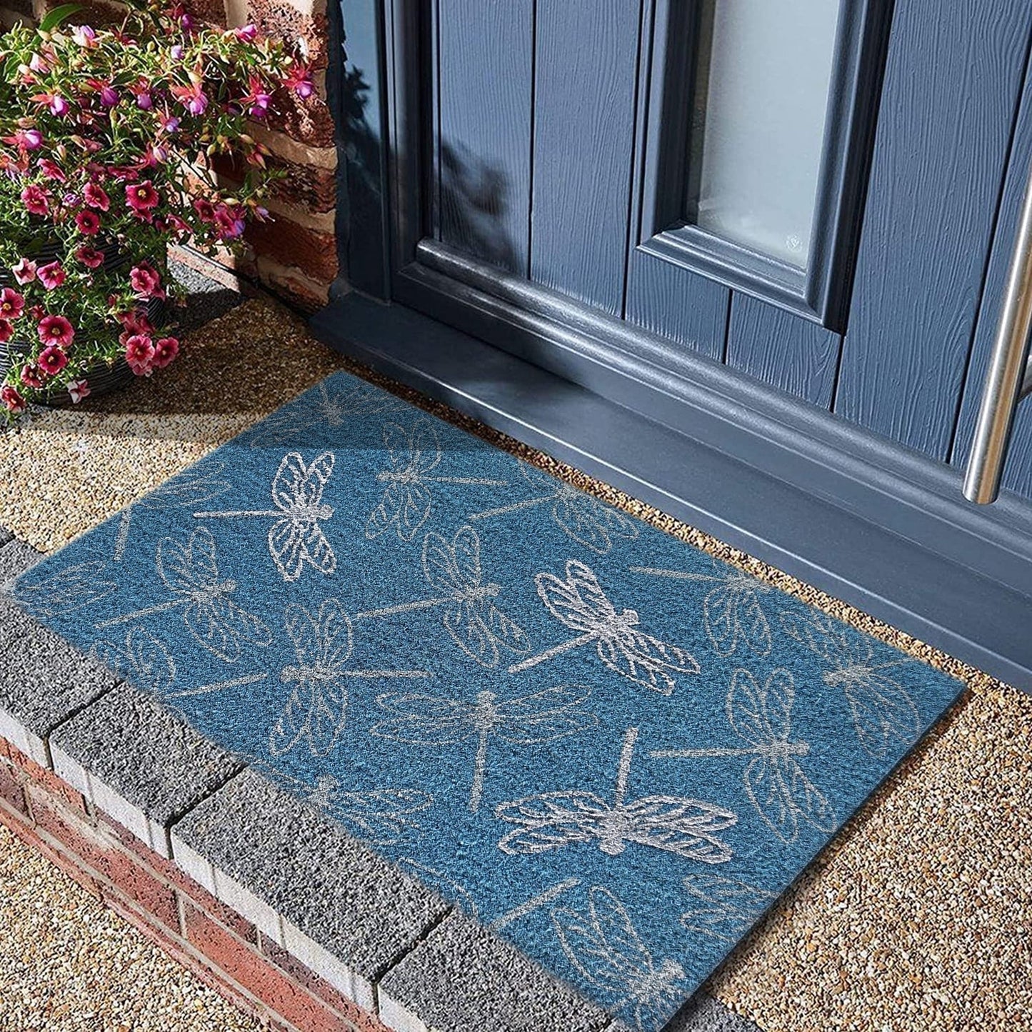 Paillasson à paillettes libellule, paillasson à dos en PVC pour entrée bleu
