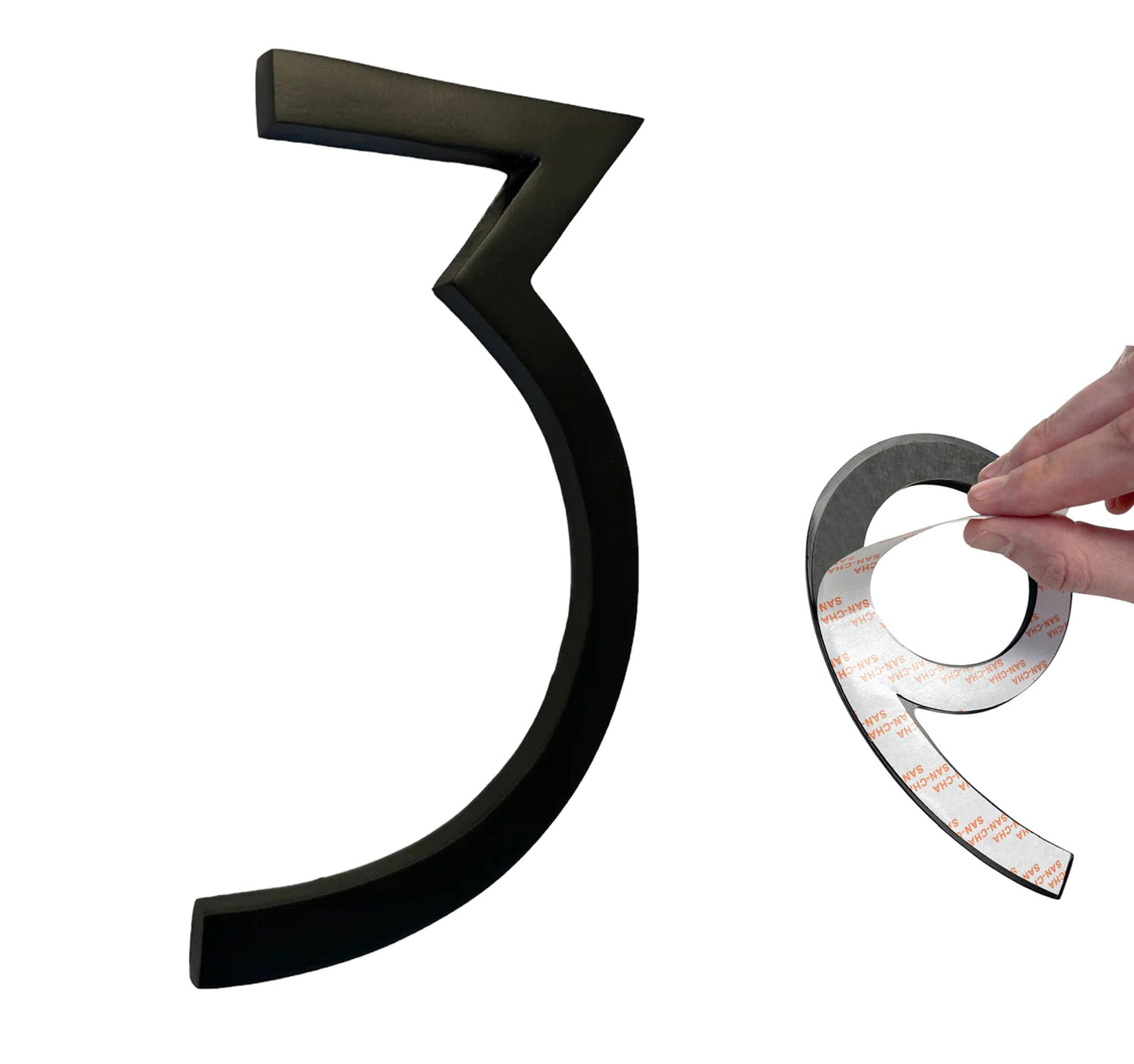 Self Adhesive Aluminum Number 3, 8 inch, Black