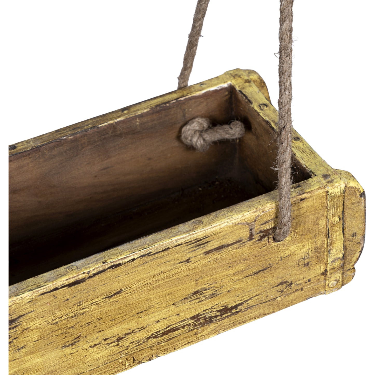 Wooden Brick Mold Dbl Tray With Rope, Brown/Mustard
