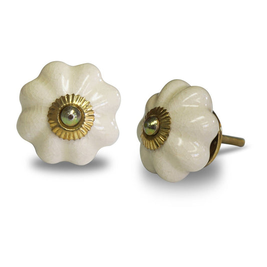 Bouton de citrouille en céramique, bouton de traction antique, boutons vintage pour armoires de cuisine, meubles - poignées d'armoire rustiques et boutons de porte intérieure pour la maison, floral crème