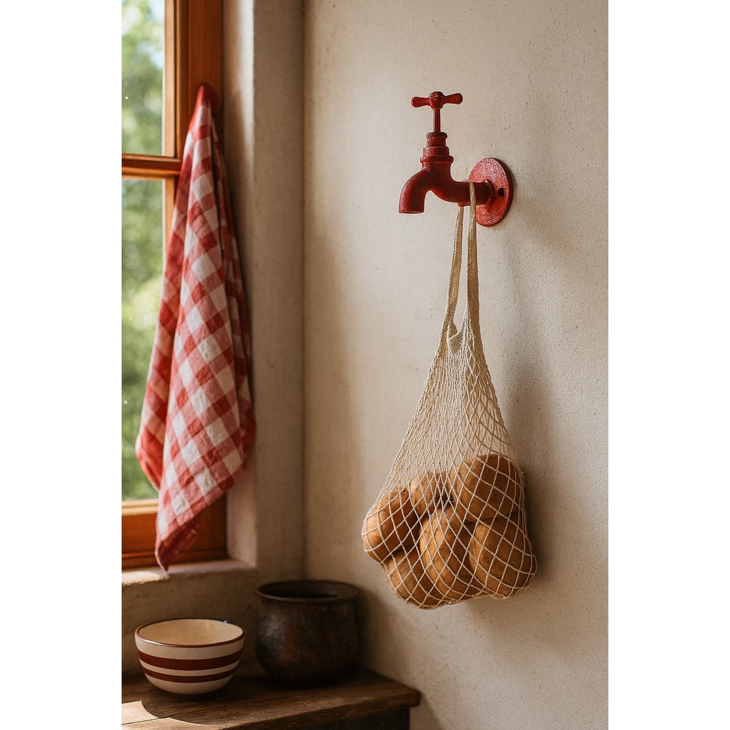 Crochet de robinet - Crochet mural en fonte robuste - Crochet décoratif à suspendre - Porte-clés, porte-serviettes, porte-parapluie et porte-chapeau faciles à installer, rouge
