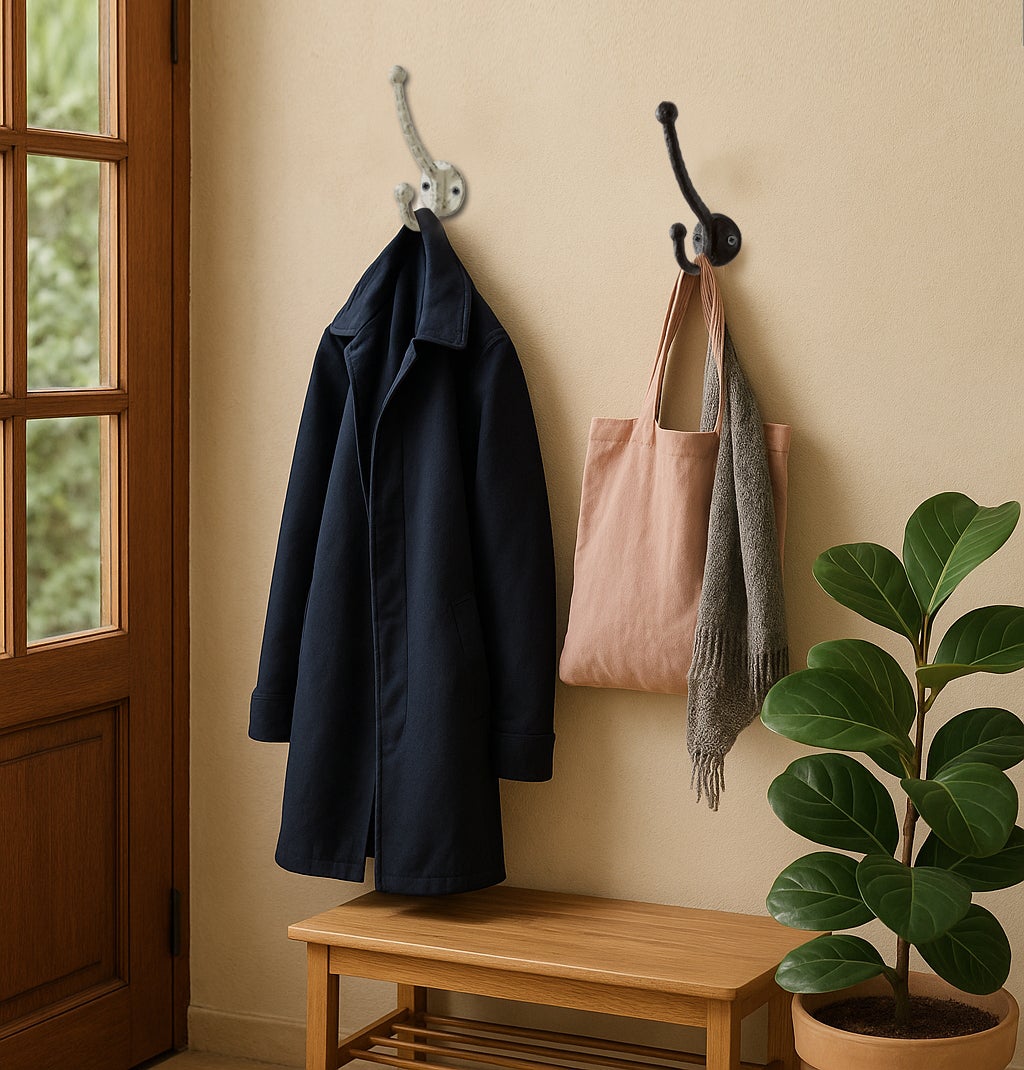 Crochet double rustique, crochets muraux en fonte pour accrocher à l'intérieur ou à l'extérieur - Rouge