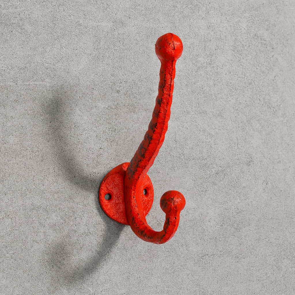Crochet double rustique, crochets muraux en fonte pour accrocher à l'intérieur ou à l'extérieur - Rouge