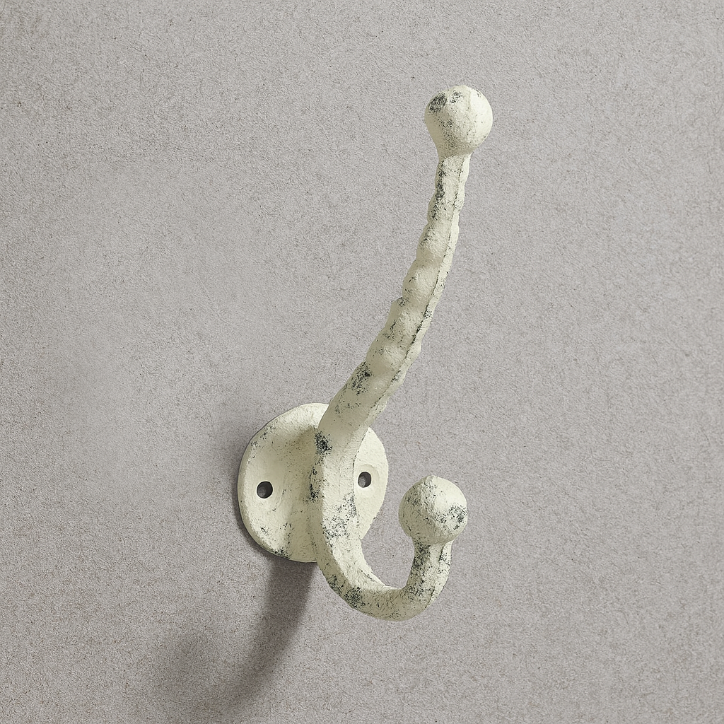 Crochet double, crochet mural antique pour une utilisation en extérieur et en intérieur, blanc rustique