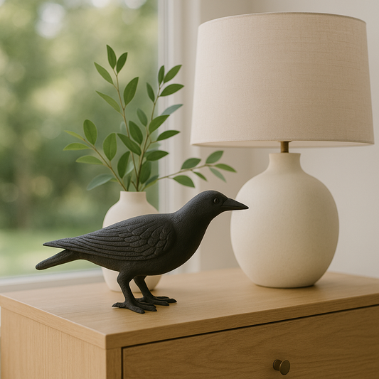 Tête de corbeau en fonte, statuette de corbeau noir