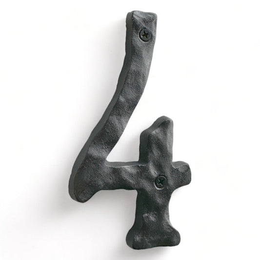 Numéro d'adresse en fonte forgé à la main 4, numéros de maison rustiques, 5,5 pouces,