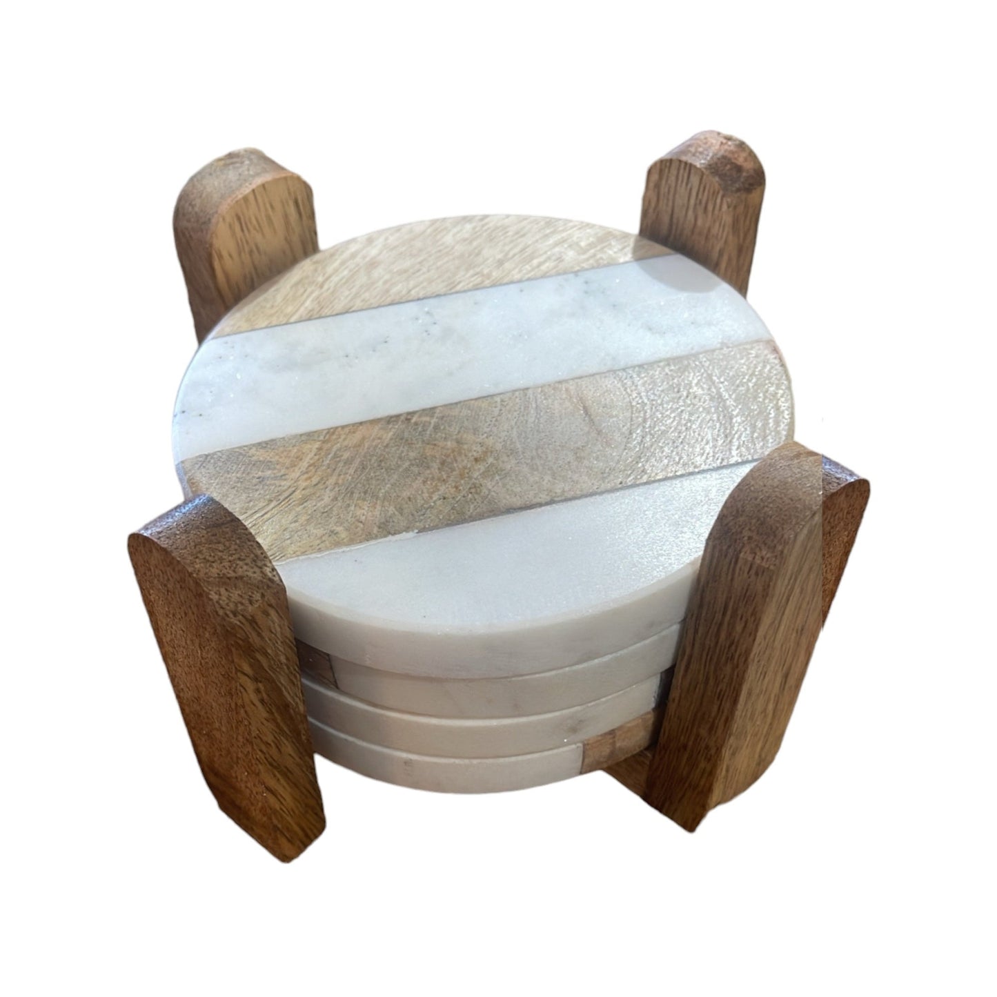Coasters Set of 5, Marble & Wood
