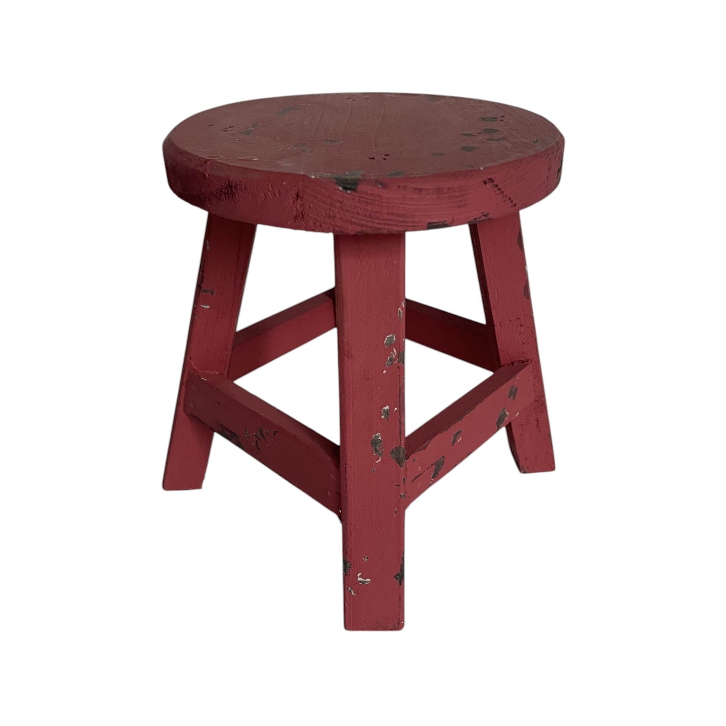 Round Wooden Stool, Red