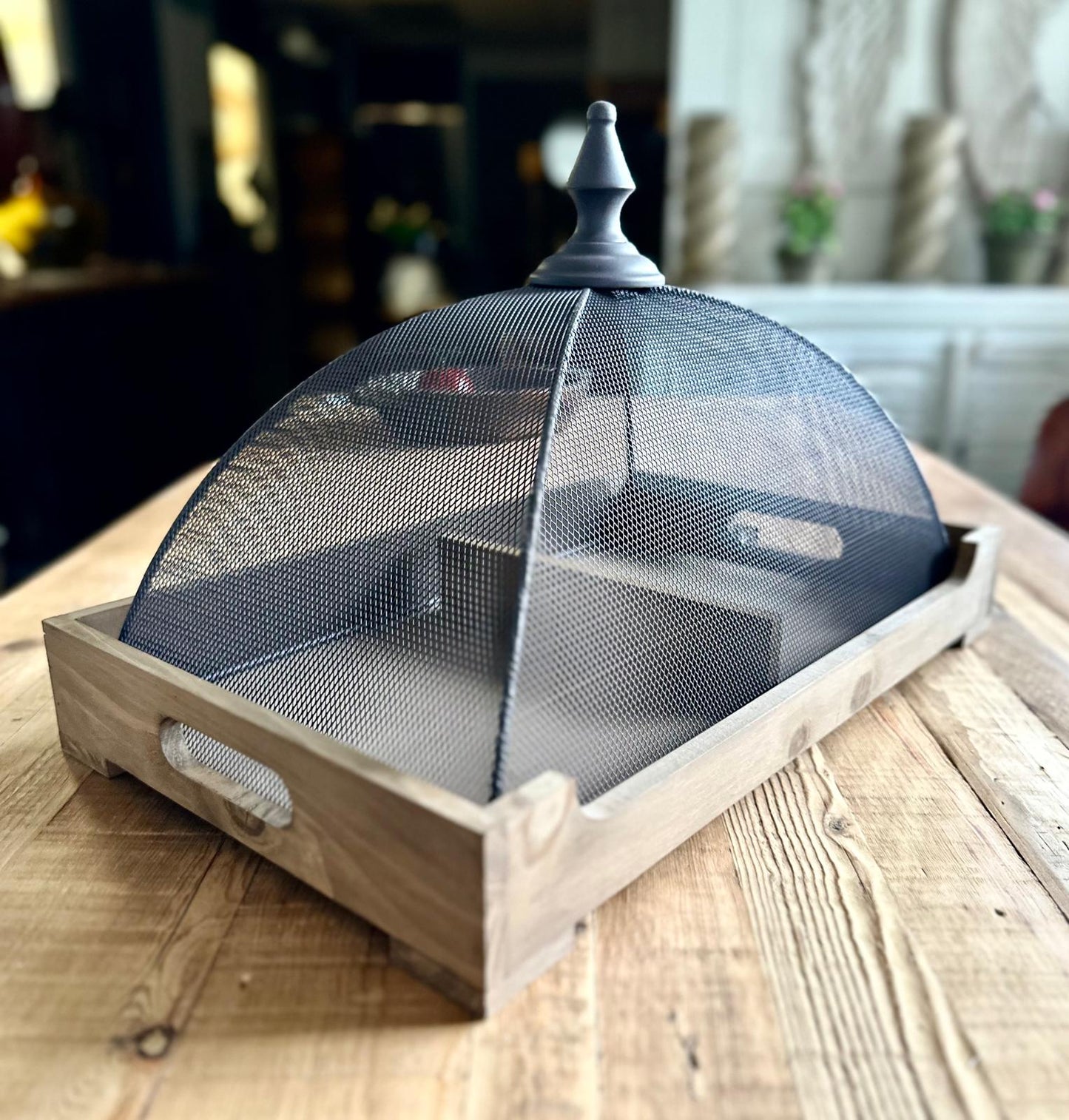 Wooden Tray With Mesh Cover