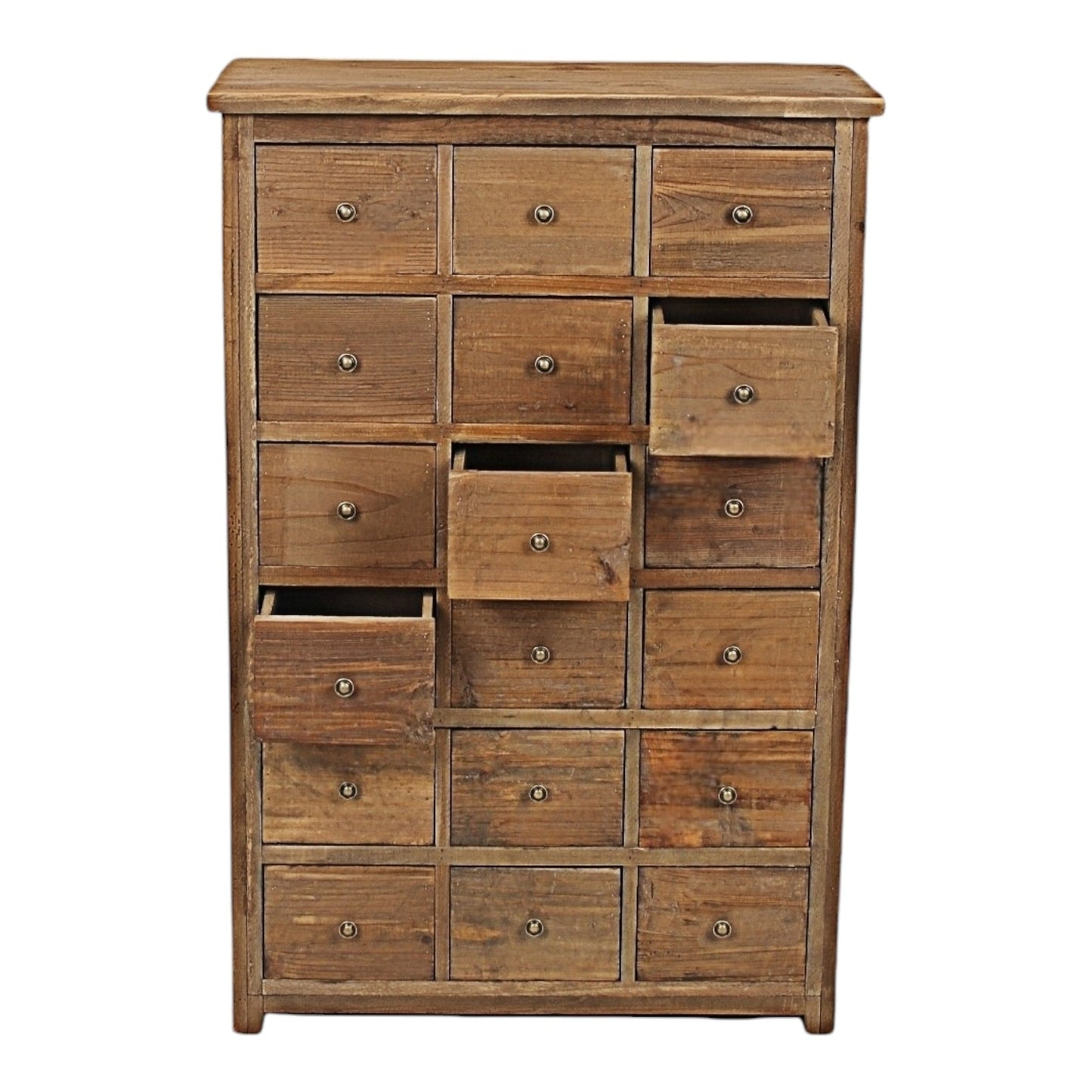 18 Drawer Displayer with Metal Knobs, Antique Brass