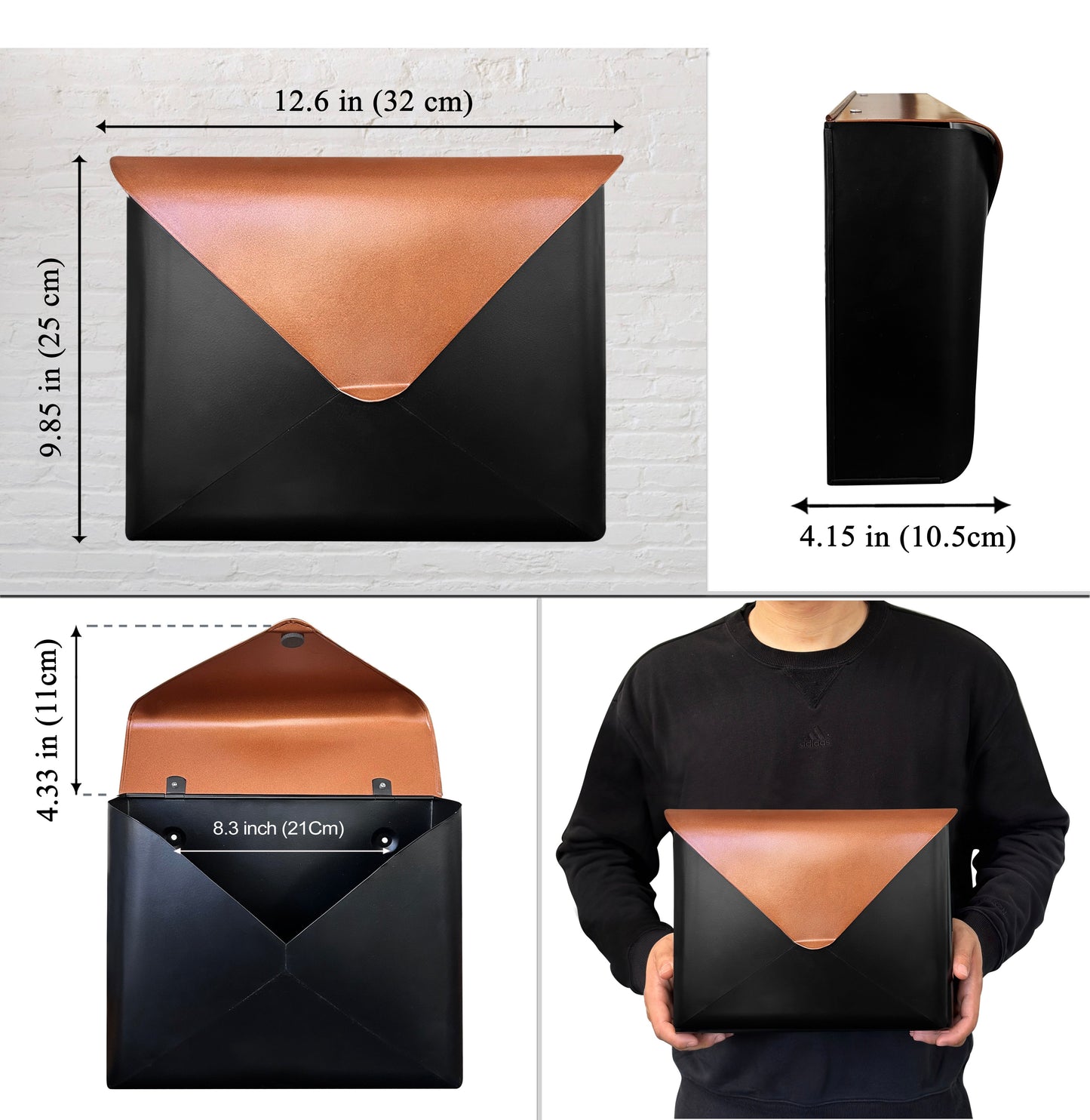 Sleek Envelope Mailbox, Black & Copper Lid