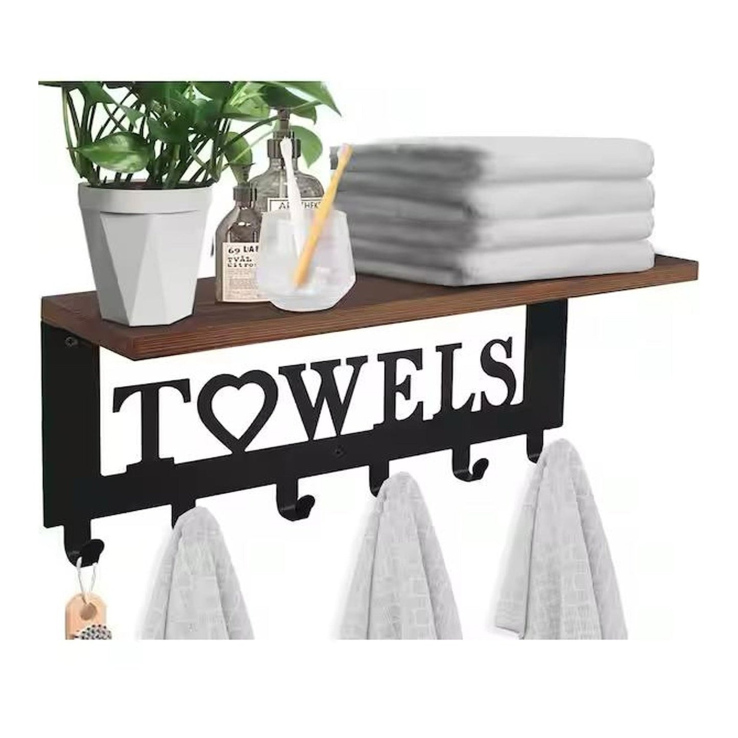 Towels'' Hooks Rack With Wooden Shelf