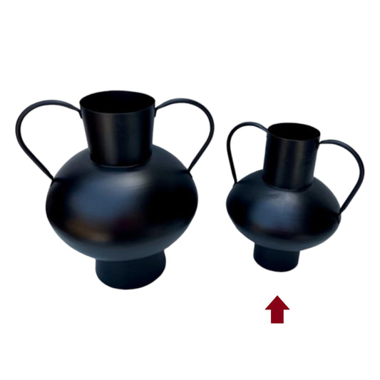 Metal Black Double Handles Urn Vase, Small