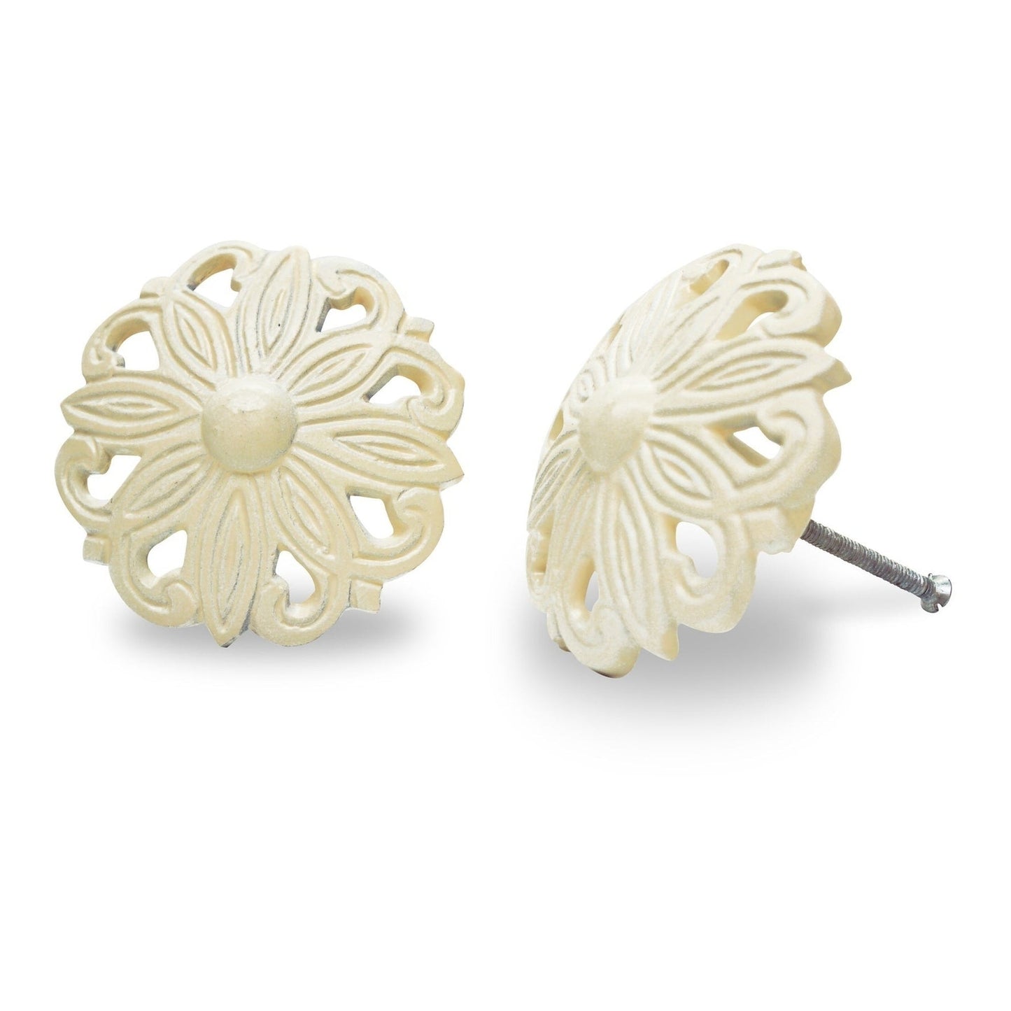 Bouton de fleur orné en fonte, blanc antique