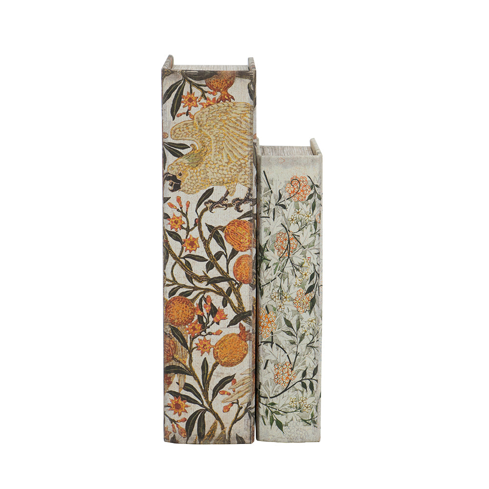 Set of 2 Decorative Book Boxes with Multi-Colored Floral Mo