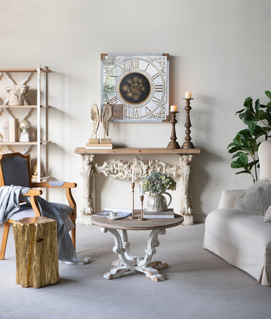 Square Gear Clock with Distressed White Finish