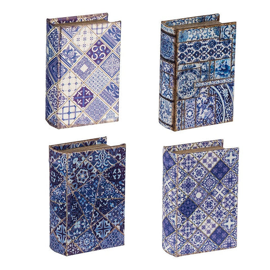 Blue Aand White Book Boxes, Set of 4