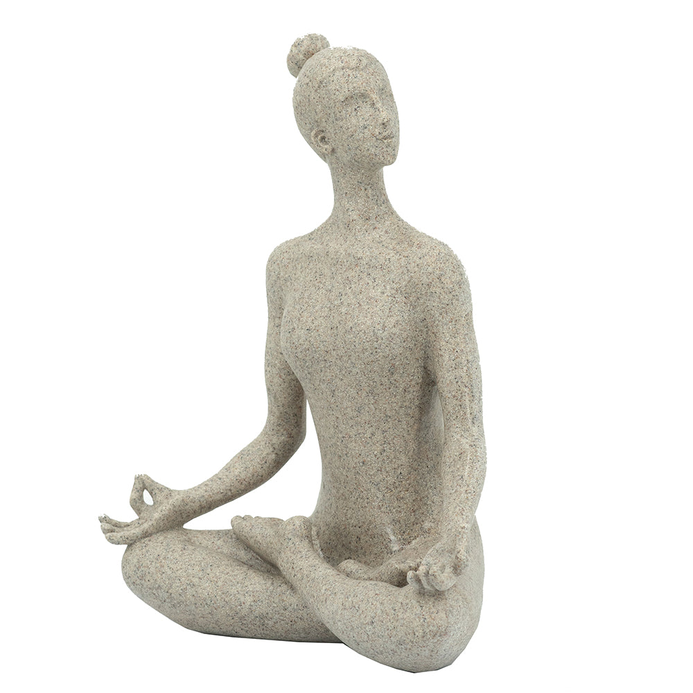 Beige Resin and Stone Yoga Figurine in Cross-Legged Pose