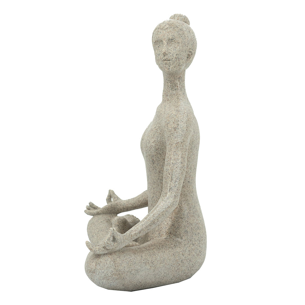 Beige Resin and Stone Yoga Figurine in Cross-Legged Pose
