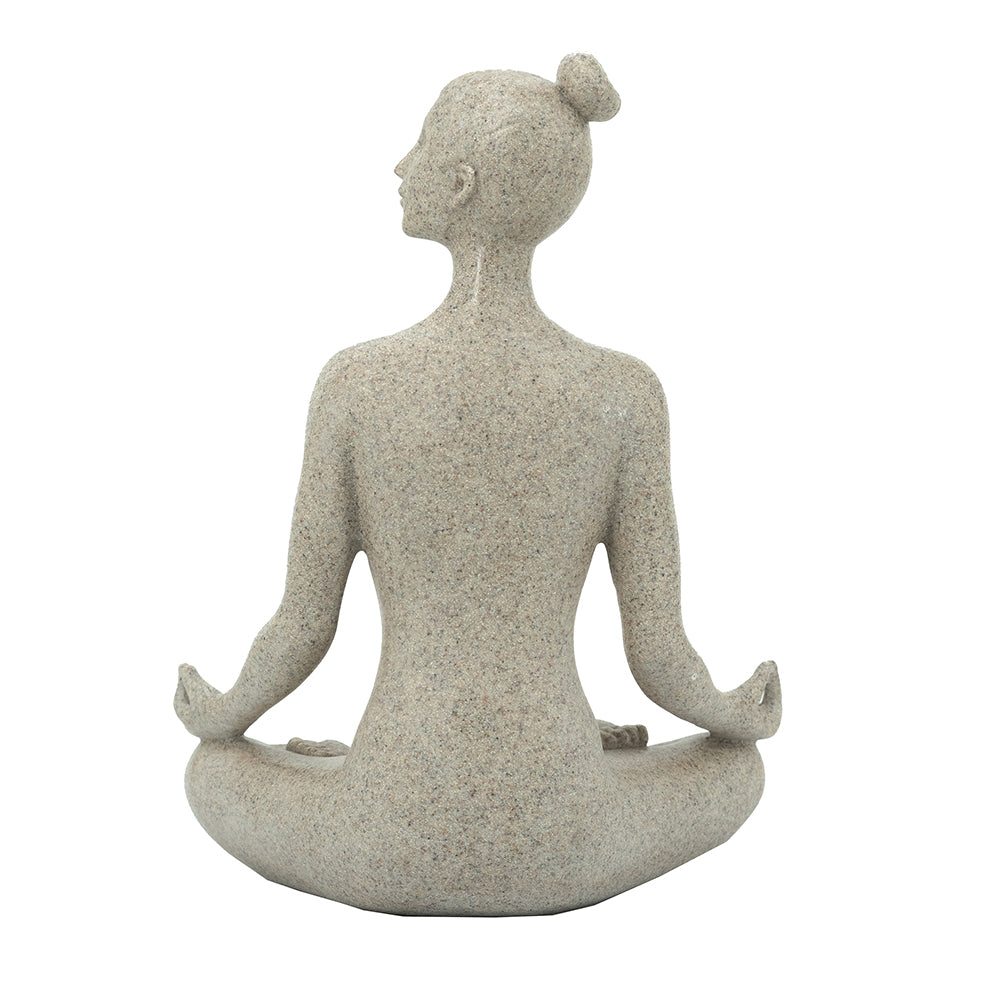 Beige Resin and Stone Yoga Figurine in Cross-Legged Pose