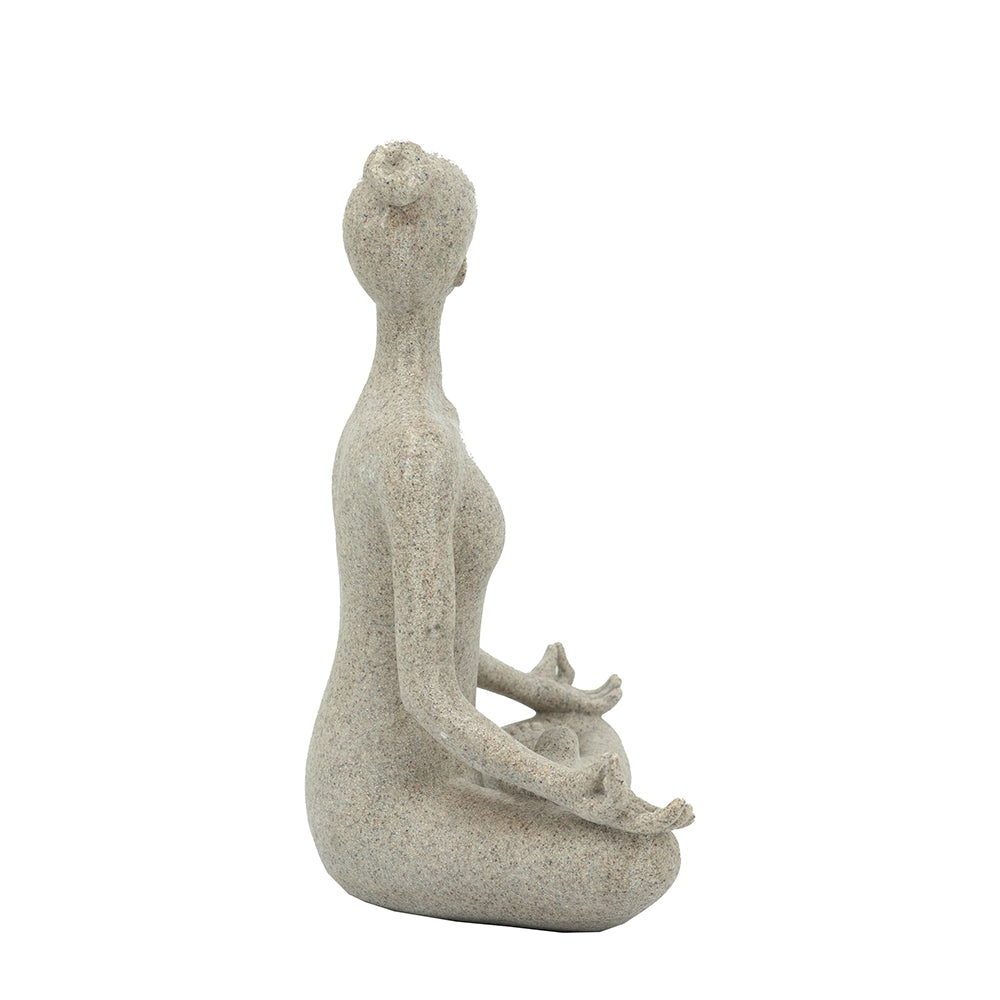 Beige Resin and Stone Yoga Figurine in Cross-Legged Pose