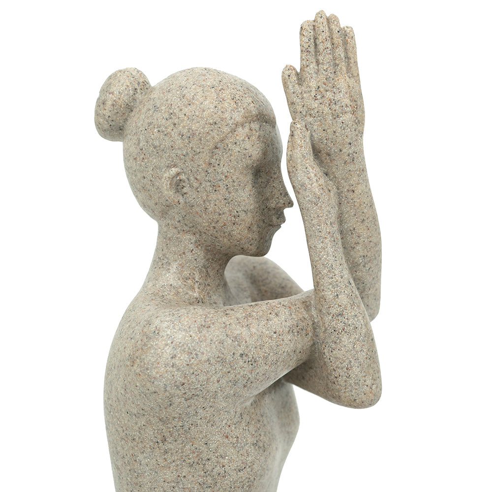 Beige Resin and Stone Yoga Figurine in Anjali Mudra Pose