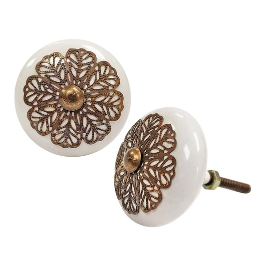 Damian Knob,Wht, Ceramic w/met