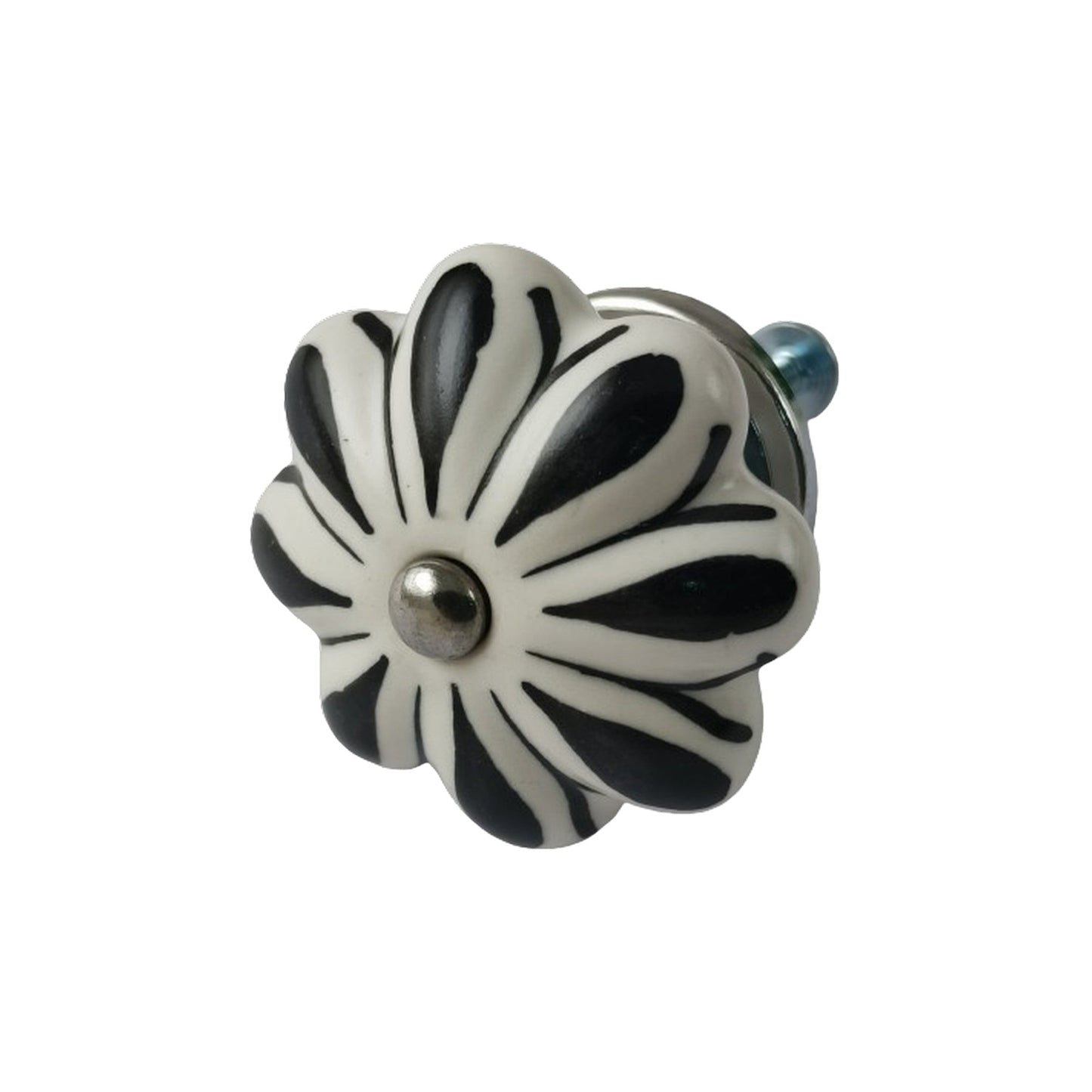 Ceramic Melon Knob, Black Flower, 1.6 in