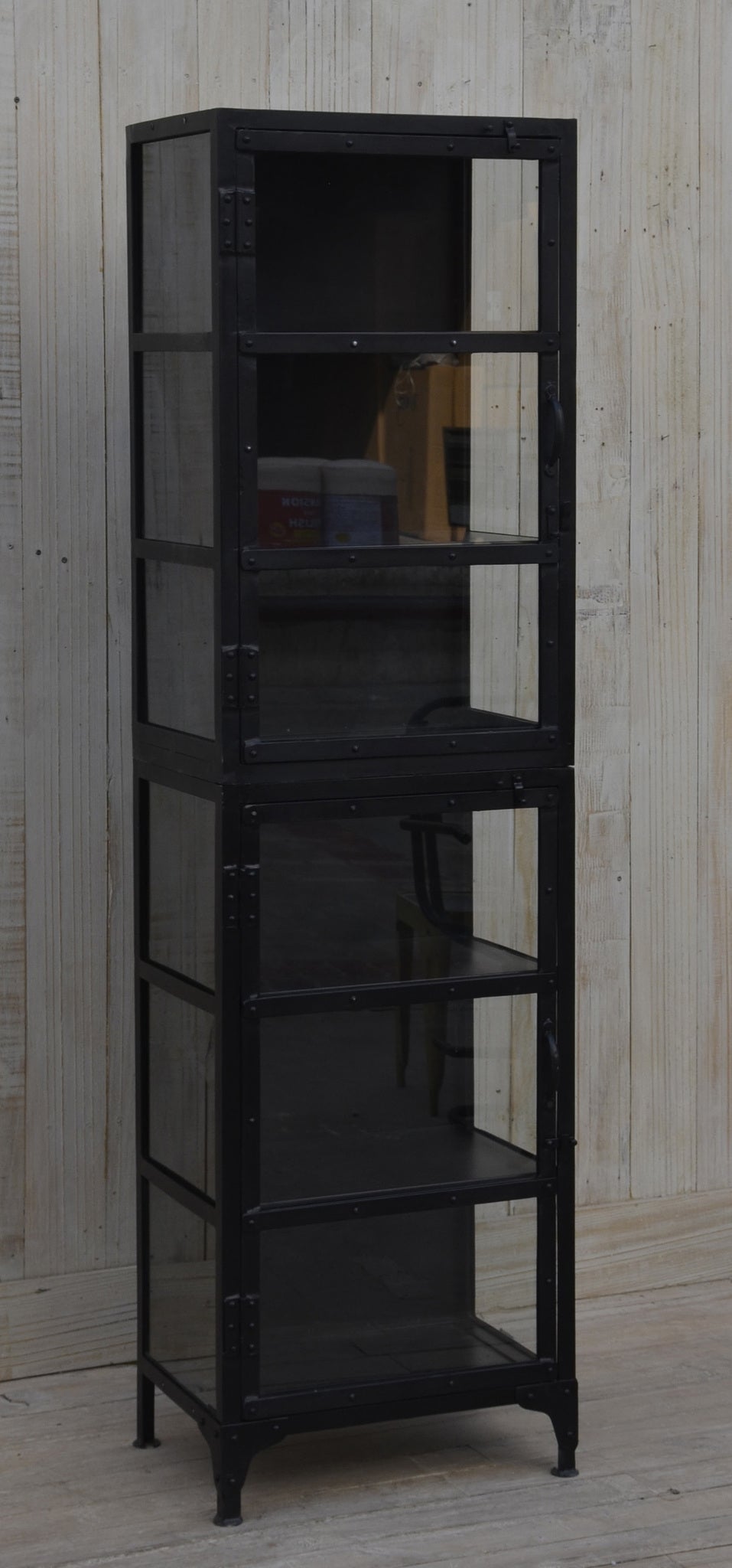 Divided Iron Frame Glass Displayer, Antique Black