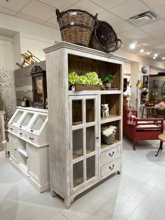 Glass Cabinet With Shelves, White Washed