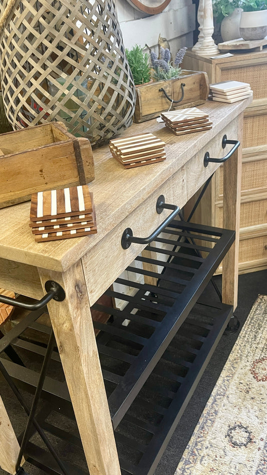 Mango Wooden And Iron Kitchen Trolly