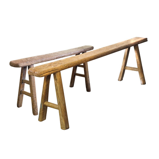 "Banc en bois maigre antique, taille 55-65 po"