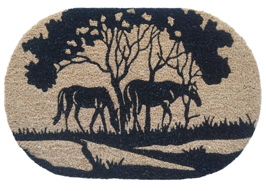 Riverside Horse paillasson rond tufté en fibre de coco, naturel, paillassons en PVC