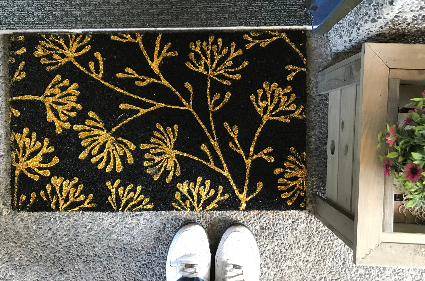 Paillasson en coco floral, tapis d'entrée faits à la main pour l'intérieur et l'extérieur, 18x30in, Glitter