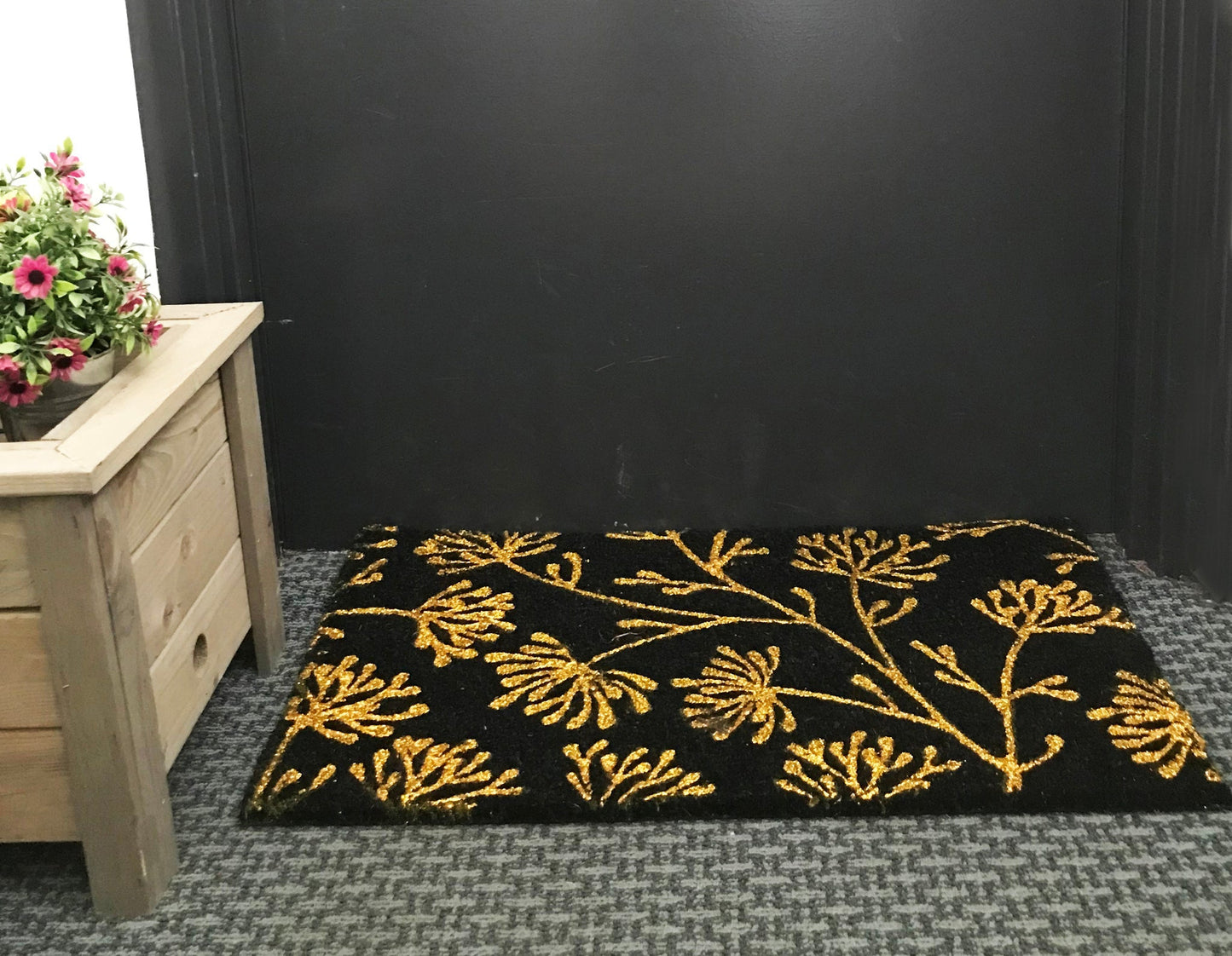 Paillasson en coco floral, tapis d'entrée faits à la main pour l'intérieur et l'extérieur, 18x30in, Glitter