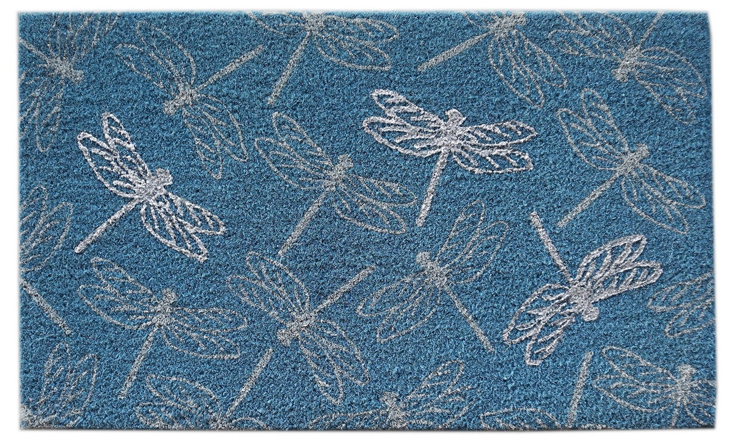 Paillasson à paillettes libellule, paillasson à dos en PVC pour entrée bleu