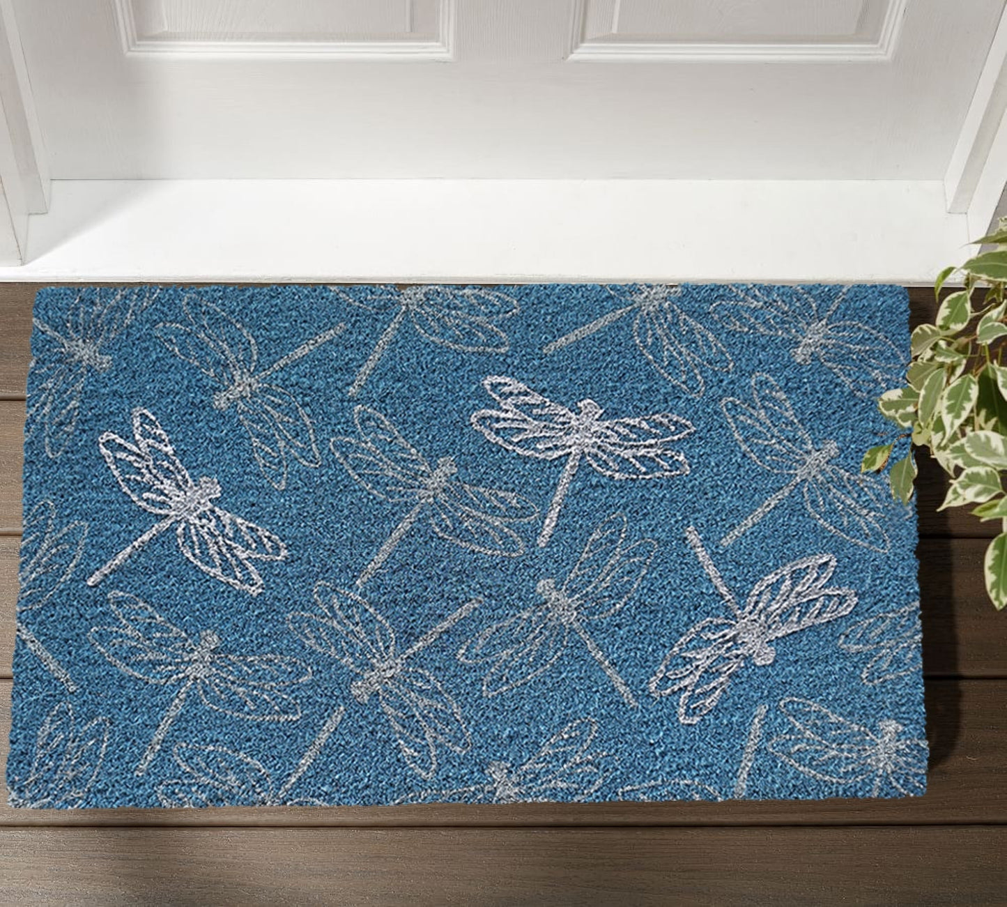 Paillasson à paillettes libellule, paillasson à dos en PVC pour entrée bleu