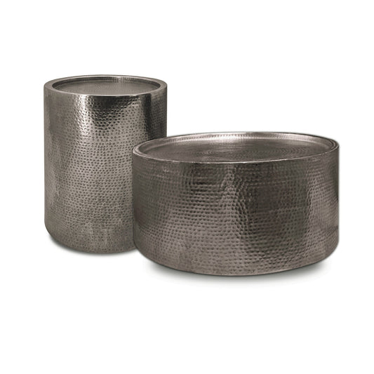 "Table Bout De Tambour Martelé Sigurd, Petit, Argent Antique"