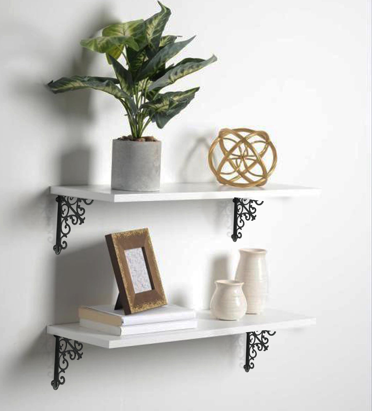 Support d'étagère noir antique victorien, supports d'étagère en fonte à montage mural, supports robustes pour étagères, moyen 10,6 x 1,96 x 10,6 pouces, noir