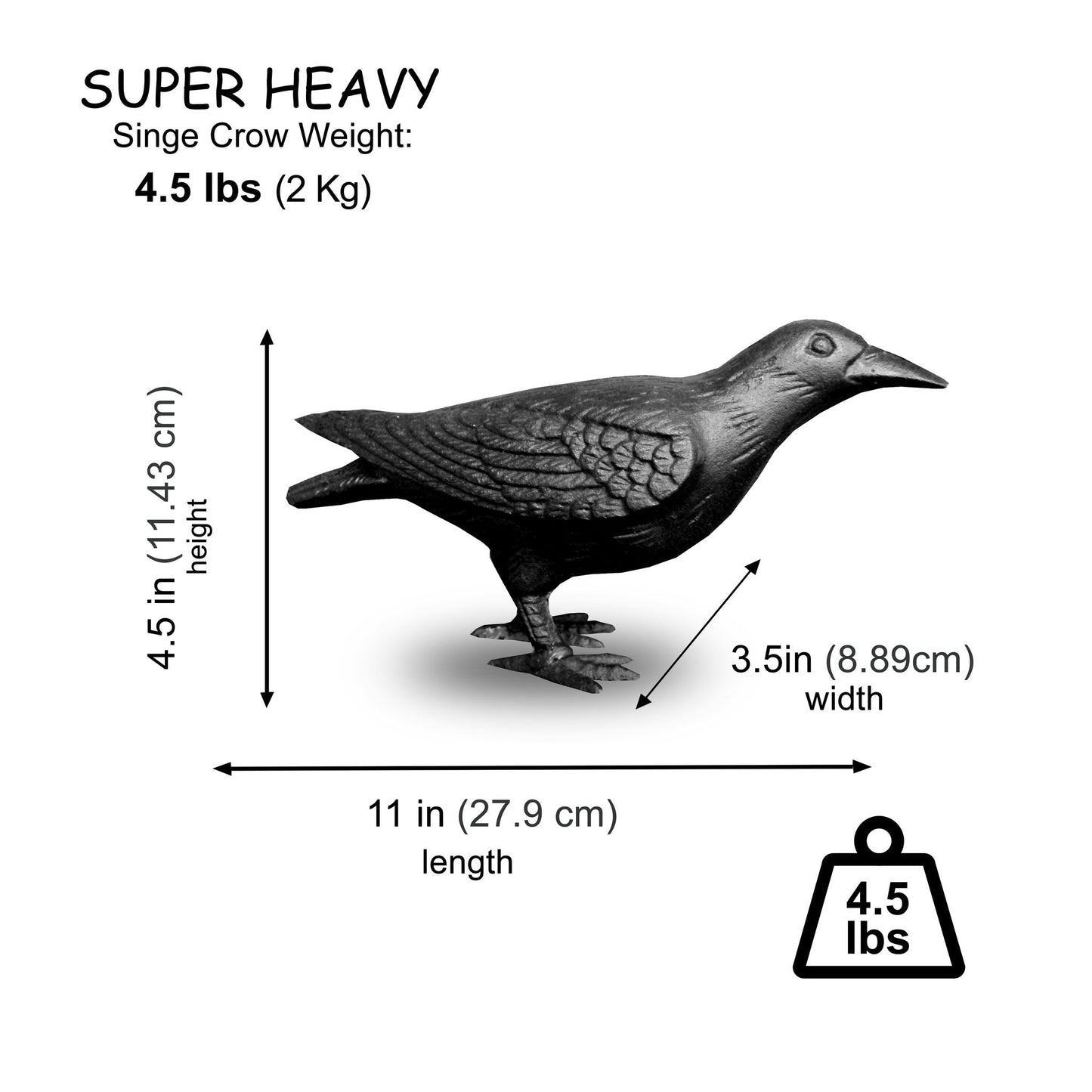 Cast Iron Crow, Head Up, Black